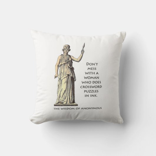 "インクのクロスワード・パズルを"枕する女性 クッション (正面)