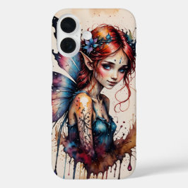 インクのスプラッシュウォーター色の小さな妖精の女の子のカバー iPhone 16ケース