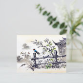 インクのフェンスに止まった中国のツバメ絵を描 ポストカード (スタンド正面)