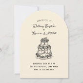 インクの遊び心のある手描きのケーキ ウェディング レセプション 招待状 (正面)