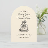 インクの遊び心のある手描きのケーキ ウェディング レセプション 招待状 (スタンド正面)