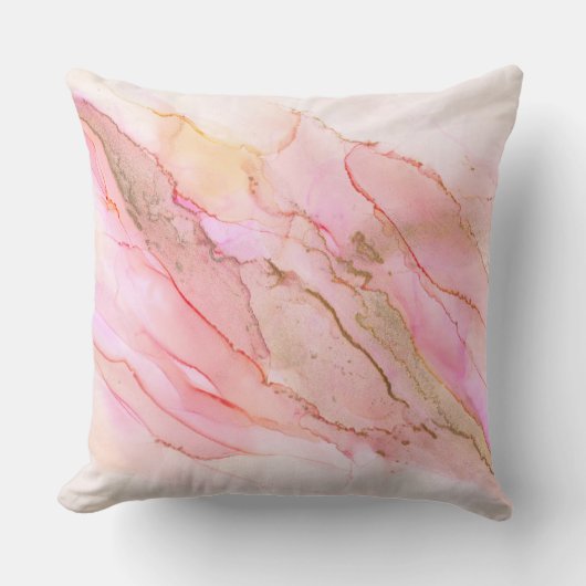 インクの雲にピンク色の金ゴールド クッション (正面)
