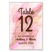 インクの雲にピンク色の金ゴールド テーブルナンバー (裏面)