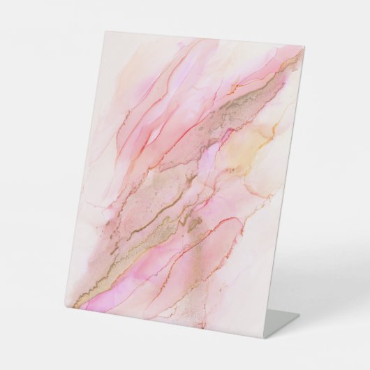 インクの雲にピンク色の金ゴールド 台座サイン (正面)