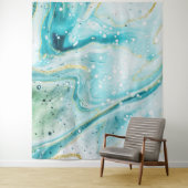インクの飛沫 ターコイズ マーブル ゴールド フォトブース 背景 タペストリー (インサイチュ)