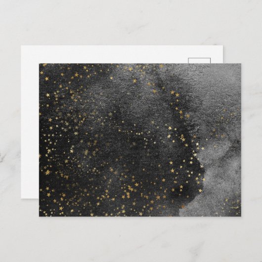 インクの黒い夜空の金ゴールド星テクスチャ ポストカード (正面/裏面)