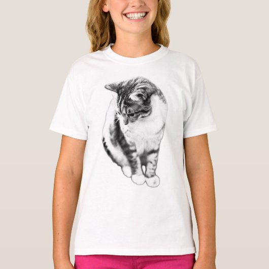 インクアートTeeを見下ろすCalm Cat Tシャツ (正面)