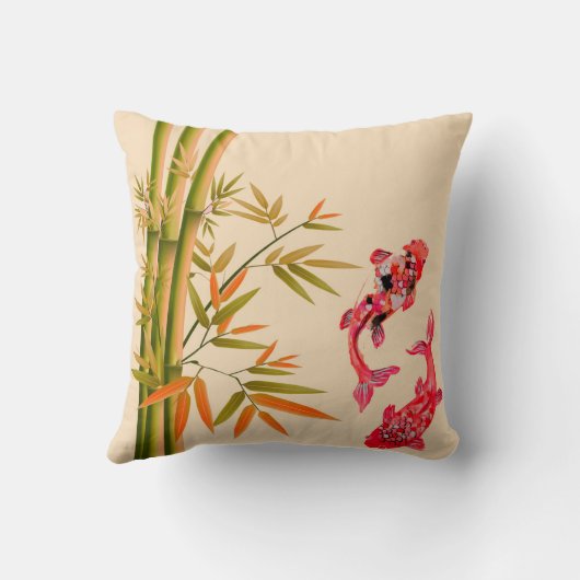 インクア中国のート竹の赤いコイカルプス民族デザイン クッション (裏面)