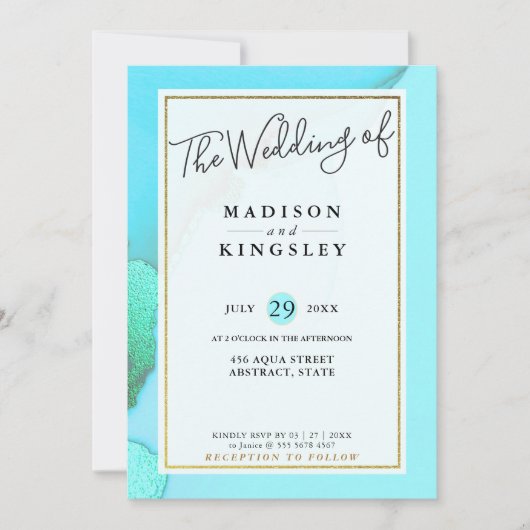 インクイアクアファブ抽象芸術バジェット結婚ズ 招待状 (正面)