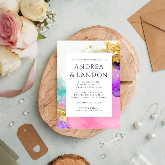 インクイエレガントンカラフルウォーター色抽象芸術結婚の 招待状