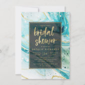 インクイスプラッシュティール(緑がかった色)大理石と金ゴールドブライダルシャワー 招待状 (正面)