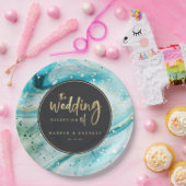 インクイスプラッシュティール（緑がかった色）大理石と金ゴールドラックス結婚ズ ペーパープレート (パーティー)