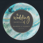 インクイスプラッシュティール（緑がかった色）大理石と金ゴールドラックス結婚ズ ペーパープレート<br><div class="desc">インクイスプラッシュティール（緑がかった色）アクアマーブル絵を描ゴールドフォイルアルコールインクの背景テクスチャ、金ゴールドフォイルは静脈や縞模様の線を見て、多くのセルやドット。トレンディーすごいウルトララモダンックス明るいカラフルカラーパレットで季節を探す：ブラック、アクア、ティール（緑がかった色）、ターコイズ、海ブルーグリーン、ホワイト、金ゴールド、シックなブラシ付きスクリプトプレートフォントとパーソナライズされた- Wedding Reception Table Decor Monogram!～このデザインのスイート全体を結婚見るために私の店をチェック！</div>