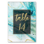 インクイスプラッシュティール(緑がかった色)大理石と金結婚箔 テーブルナンバー (裏面)
