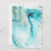 インクイスプラッシュティール(緑がかった色)大理石と金結婚箔 招待状 (裏面)