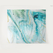 インクイスプラッシュティール(緑がかった色)大理石金ゴールドフォトブース背景 タペストリー (正面(横))