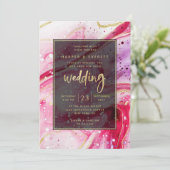 インクイスプラッシュレッドマーブルと金結婚箔 招待状 (スタンド正面)