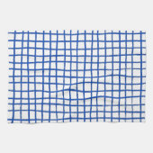 インクイラインシックな手書きグリッドブルークール&ホワイト キッチンタオル (横)