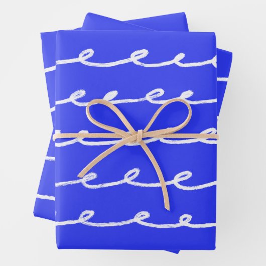 インクイループスシックな手描き線ブルー&ホワイト ラッピングペーパーシート (インサイチュ)