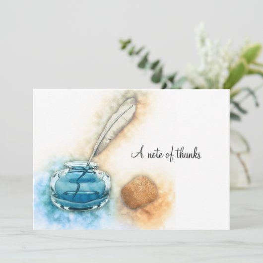 インクウェルと羽のクイル文房具 サンキューカード (スタンド正面)