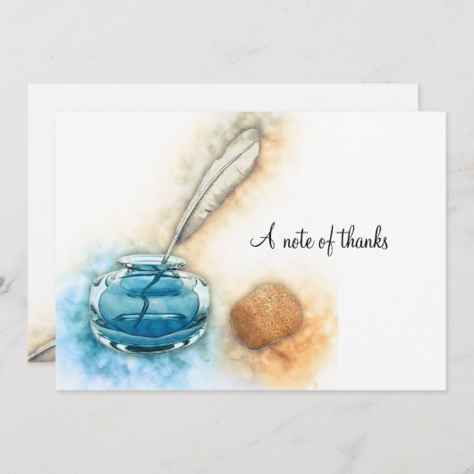 インクウェルと羽のクイル文房具 サンキューカード (正面/裏面)