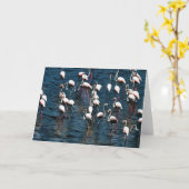 インクウェルブルーのピンクと白のフラミンゴの鳥 カード (黄色い花)