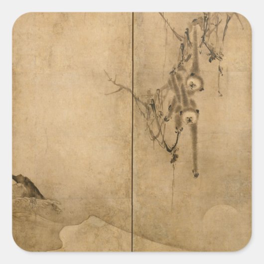 インクオン日本の紙ギボンズ霊長類&ランドスケープ スクエアシール (正面)