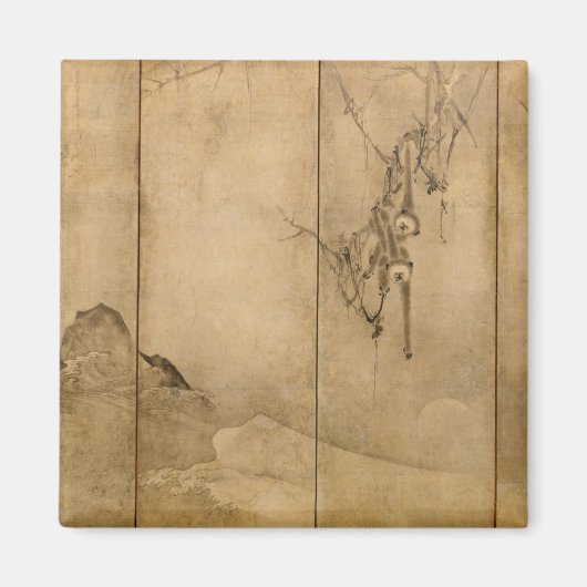 インクオン日本の紙ギボンズ霊長類&ランドスケープ マグネット (正面)