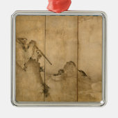 インクオン日本の紙ギボンズ霊長類&ランドスケープ メタルオーナメント (正面)