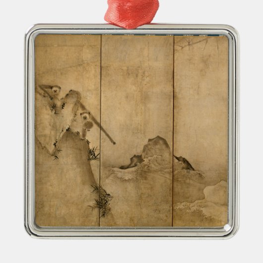 インクオン日本の紙ギボンズ霊長類&ランドスケープ メタルオーナメント (正面)