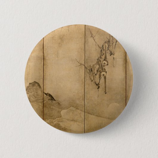 インクオン日本の紙ギボンズ霊長類&ランドスケープ 缶バッジ (正面)