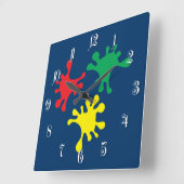 インクカラフルの染み スクエア壁時計 (傾斜)
