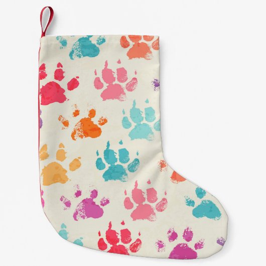 インクカラフル、汚い犬の足 スモールクリスマスストッキング (正面)