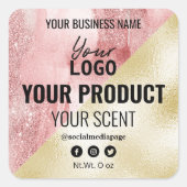 インクキャンドルスキンケアと美しいラベルピンク&金ゴールド スクエアシール (正面)