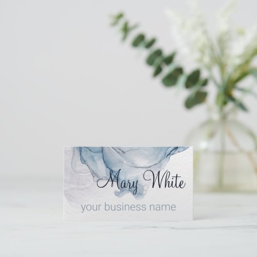 インククラウドスワールトレンディーモダンアクアブルーダスティグレイ 名刺 (スタンド正面)