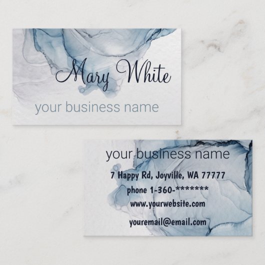 インククラウドスワールトレンディーモダンアクアブルーダスティグレイ 名刺 (正面/裏面)