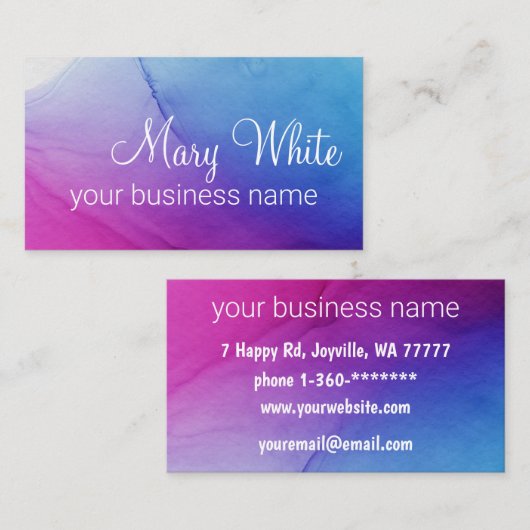 インククラウドスワールトレンディーモダンアクアブルーバイオレット 名刺 (正面/裏面)