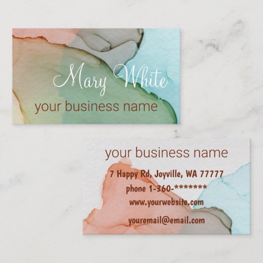 インククラウドスワールトレンディーモダンカラメルグリーンブルー 名刺 (正面/裏面)