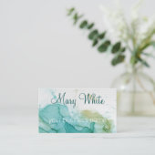 インククラウドスワールトレンディーモダンティール（緑がかった色）オリーブグリーン 名刺 (スタンド正面)