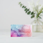 インククラウドスワールトレンディーモダンブルーピーチパープル 名刺 (スタンド正面)