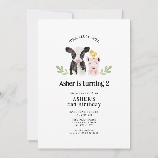 インククラブクモーキュートファーム動物誕生日 招待状 (正面)