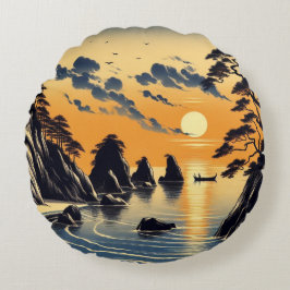 インクコースト日本のサンセットビーチシーン ラウンドクッション
