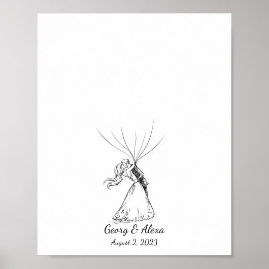 インクスケッチ結婚のカップル指紋のゲストブック ポスター (正面)