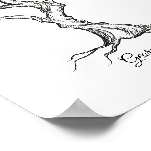 インクスケッチ結婚ツリーの指紋のゲストブック ポスター (角)