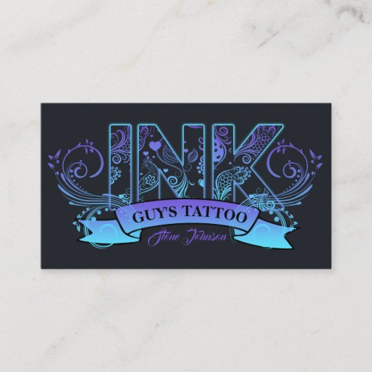 インクタイポグラフィタトゥーアーティストラベンダー/アクアID815 名刺 (正面)