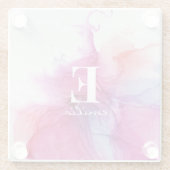 インクタイ染めのピンクチック・モダン・カスタムモノグラム・スロー ガラスコースター (裏面)