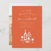 インクハンドドローお洒落ドオレンジリハーサルディナー 招待状 (正面/裏面)