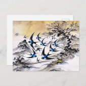 インクパで空を飛び中国の越えるツバメ ポストカード (正面/裏面)