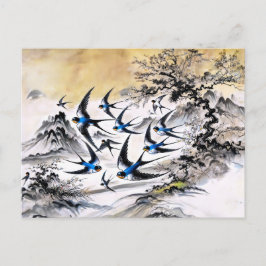 インクパで空を飛び中国の越えるツバメ ポストカード