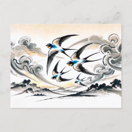 インクパで空を飛び中国の越えるツバメ ポストカード